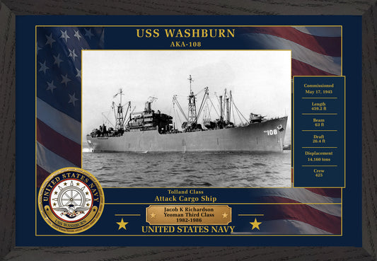 USS Washburn AKA-108 Framed Patriotic Photo
