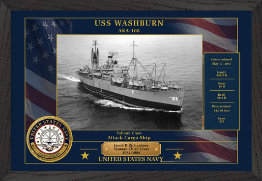 USS Washburn AKA-108 Framed Patriotic Photo