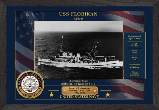 USS Florikan ASR-9 Framed Patriotic Photo