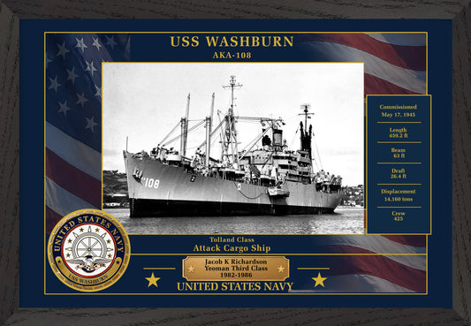 USS Washburn AKA-108 Framed Patriotic Photo