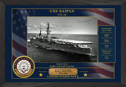 USS Saipan CVL-48 Framed Patriotic Photo