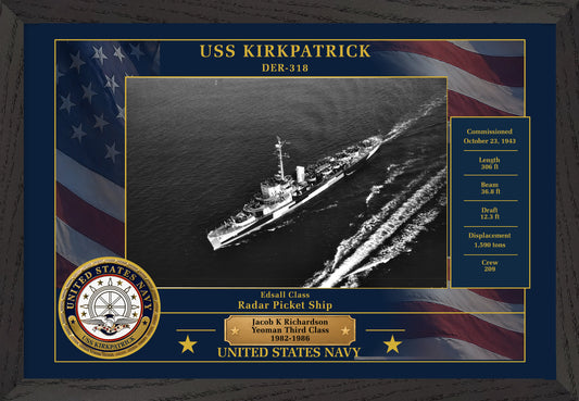 USS Kirkpatrick DER-318 Framed Patriotic Photo