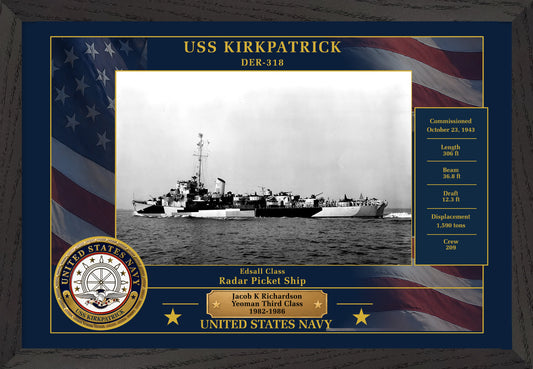 USS Kirkpatrick DER-318 Framed Patriotic Photo
