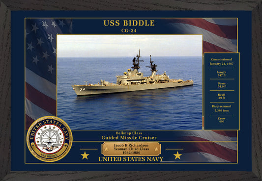 USS Biddle CG-34 Framed Patriotic Photo