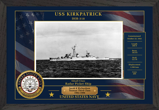 USS Kirkpatrick DER-318 Framed Patriotic Photo