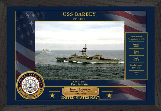 USS Barbey FF-1088 Framed Patriotic Photo