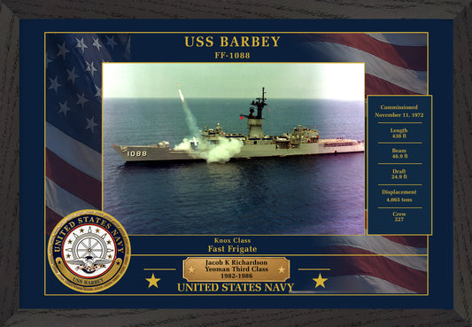 USS Barbey FF-1088 Framed Patriotic Photo