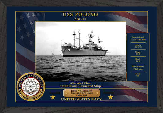 USS Pocono AGC-16 Framed Patriotic Photo