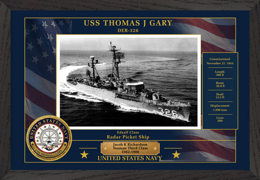 USS Thomas J Gary DER-326 Framed Patriotic Photo