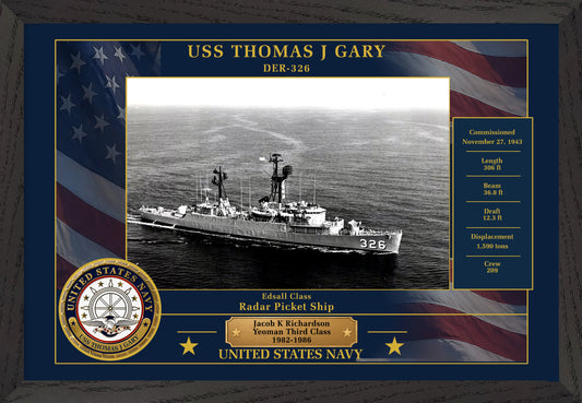 USS Thomas J Gary DER-326 Framed Patriotic Photo