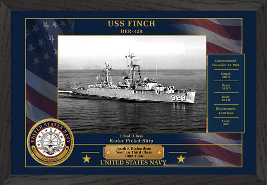 USS Finch DER-328 Framed Patriotic Photo