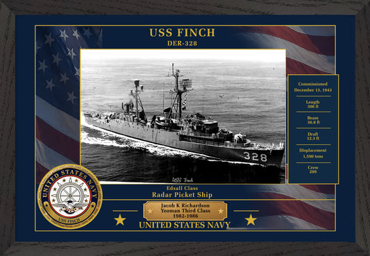 USS Finch DER-328 Framed Patriotic Photo