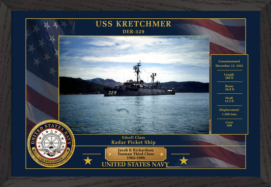 USS Kretchmer DER-329 Framed Patriotic Photo