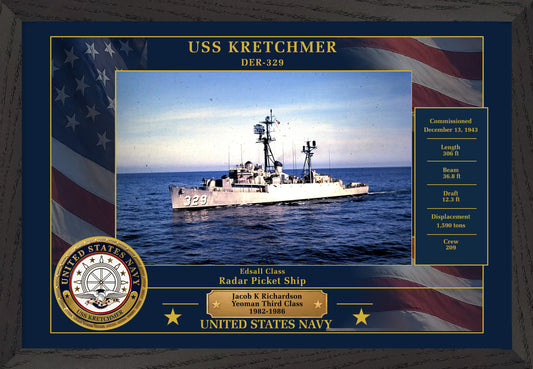 USS Kretchmer DER-329 Framed Patriotic Photo