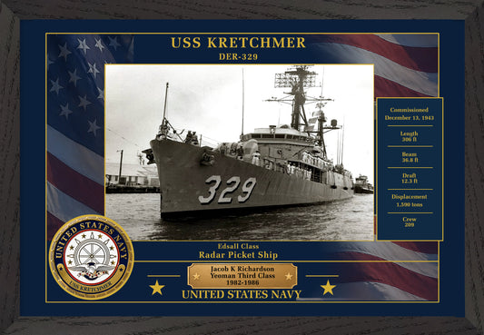 USS Kretchmer DER-329 Framed Patriotic Photo