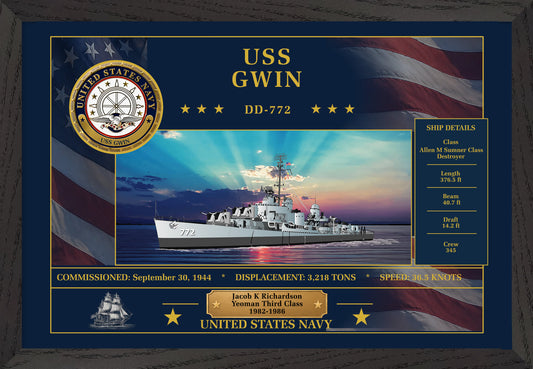 USS Gwin DD-772 Framed Patriotic Art