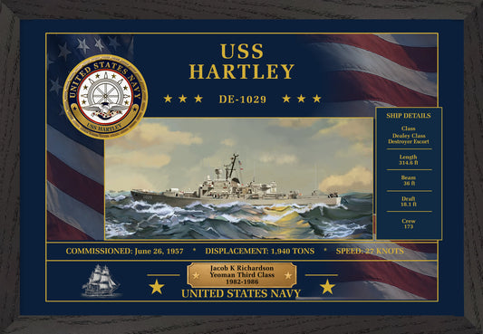 USS Hartley DE-1029 Framed Patriotic Art