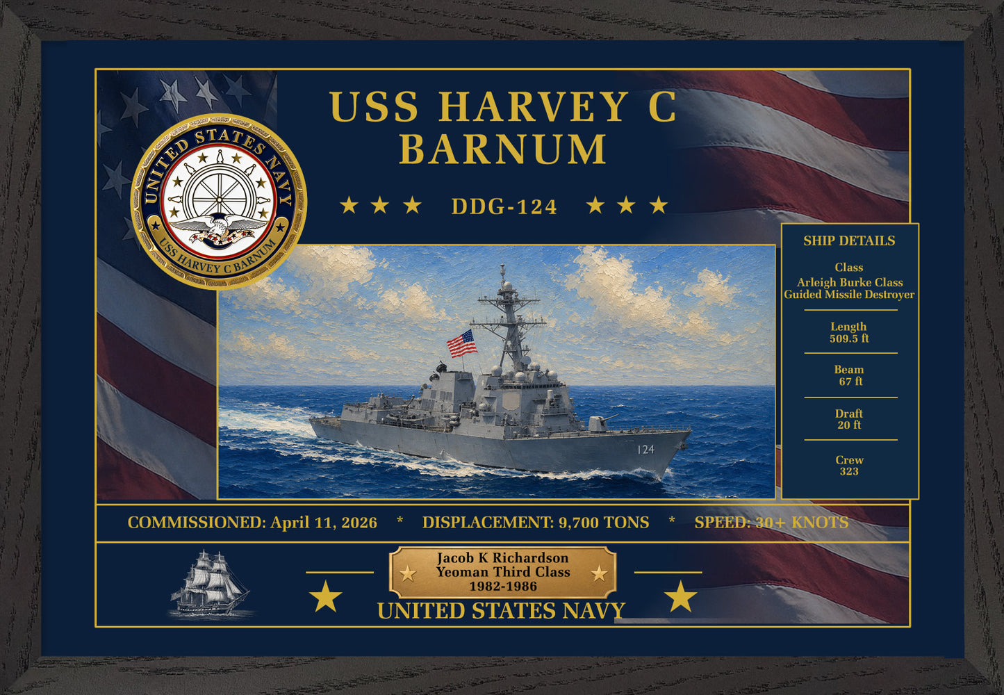 USS Harvey C Barnum DDG-124 Framed Patriotic Art