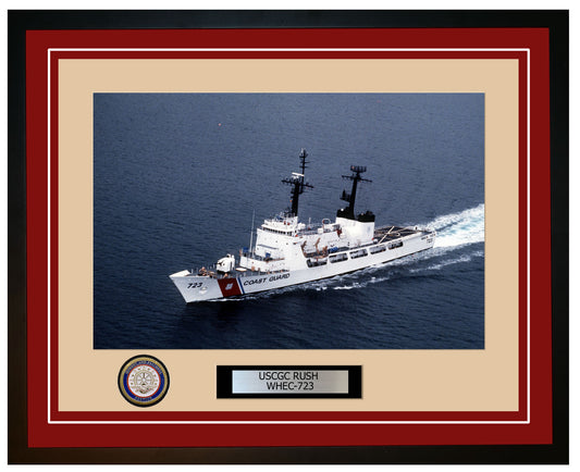 USCGC RUSH WHEC 723 Framed Coast Guard Ship Photo Burgundy 90WHEC723