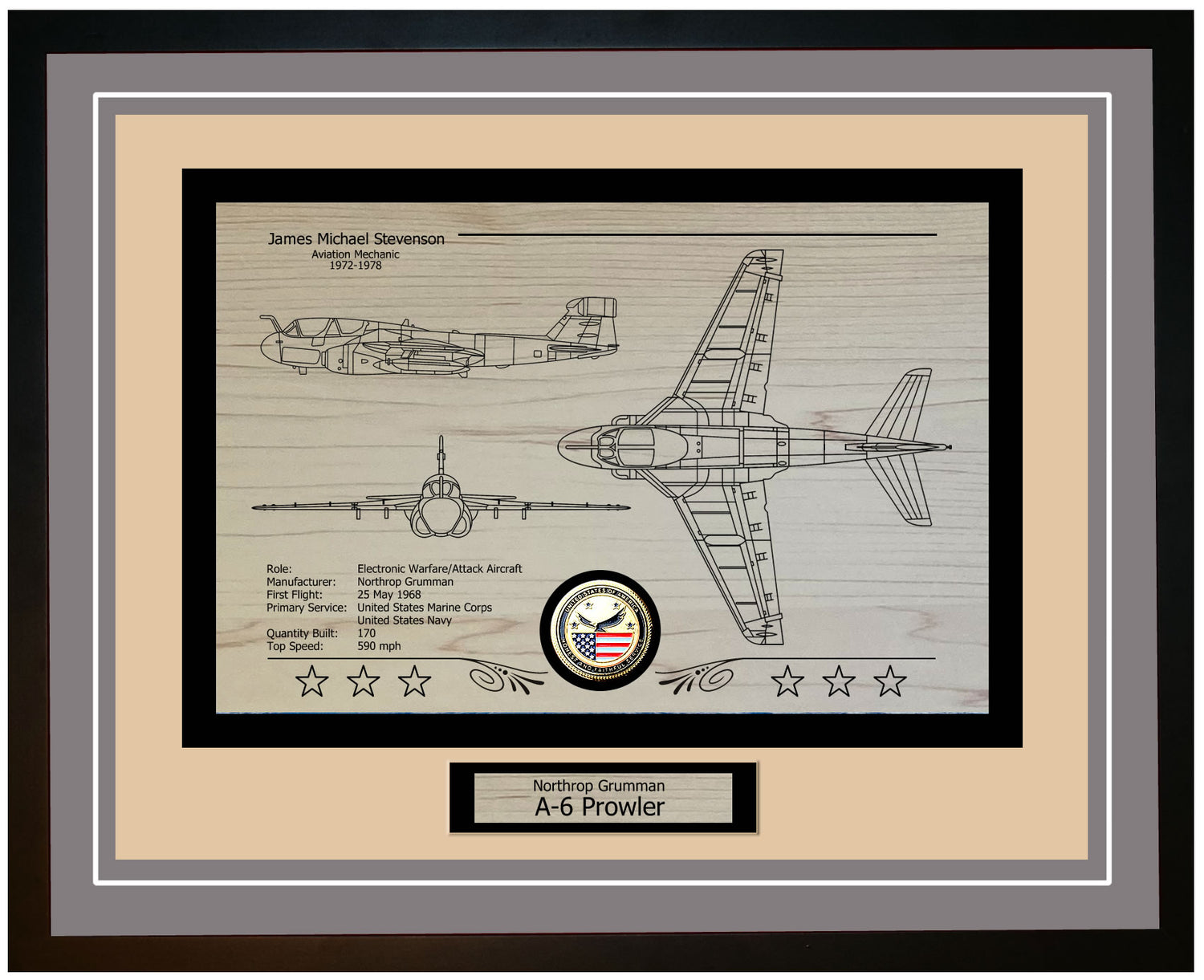 United States Military Aircraft - Expertly Engraved, Framed and Matted