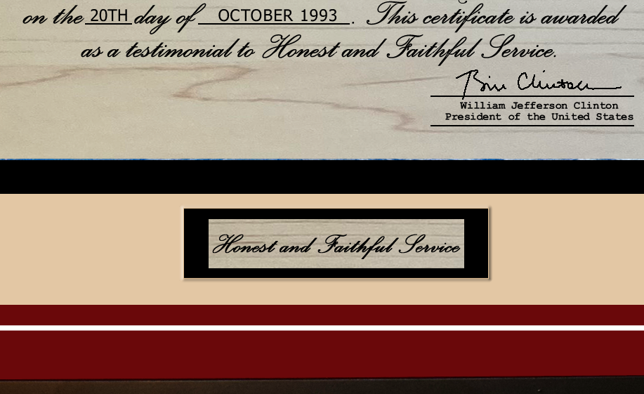 United States Navy Honorable Engraved Discharge Certificate