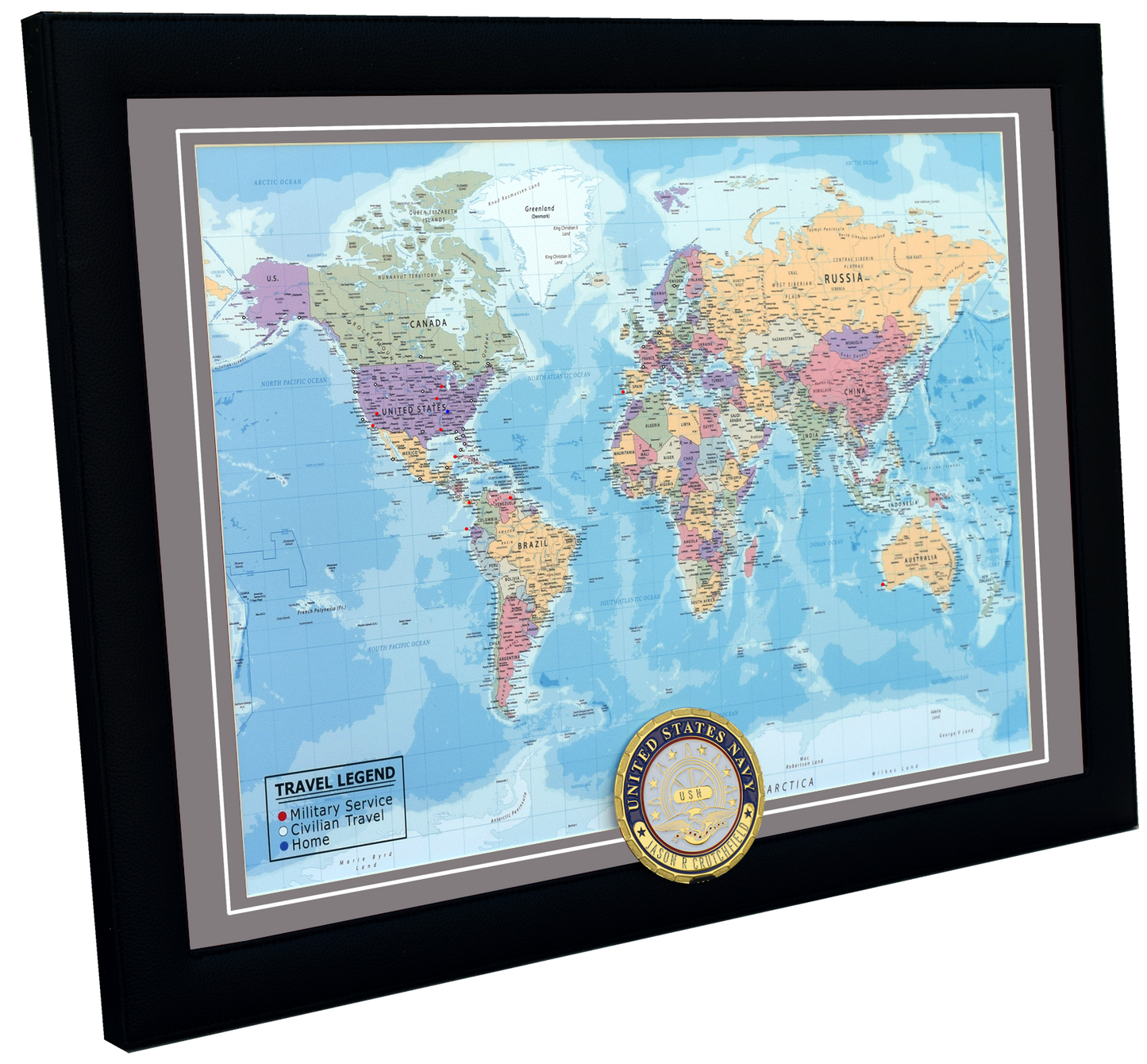 Personalized Navy Veteran Push Pin Travel Map