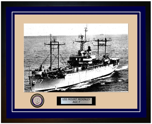 USS Mount McKinley AGC-7 Framed Navy Ship Photo Blue