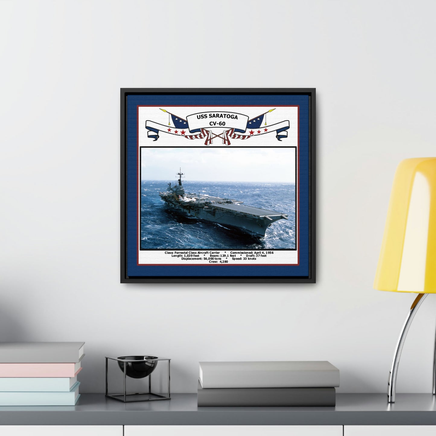 USS Saratoga CV-60 Navy Floating Frame Photo Desk View