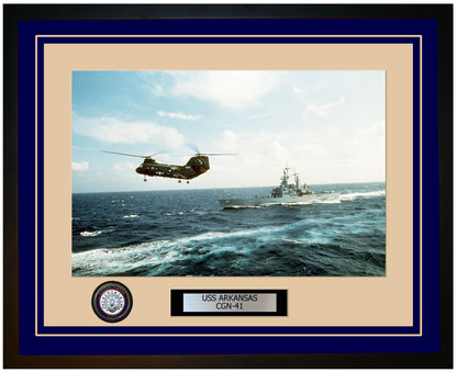 USS ARKANSAS CGN-41 Framed Navy Ship Photo Blue