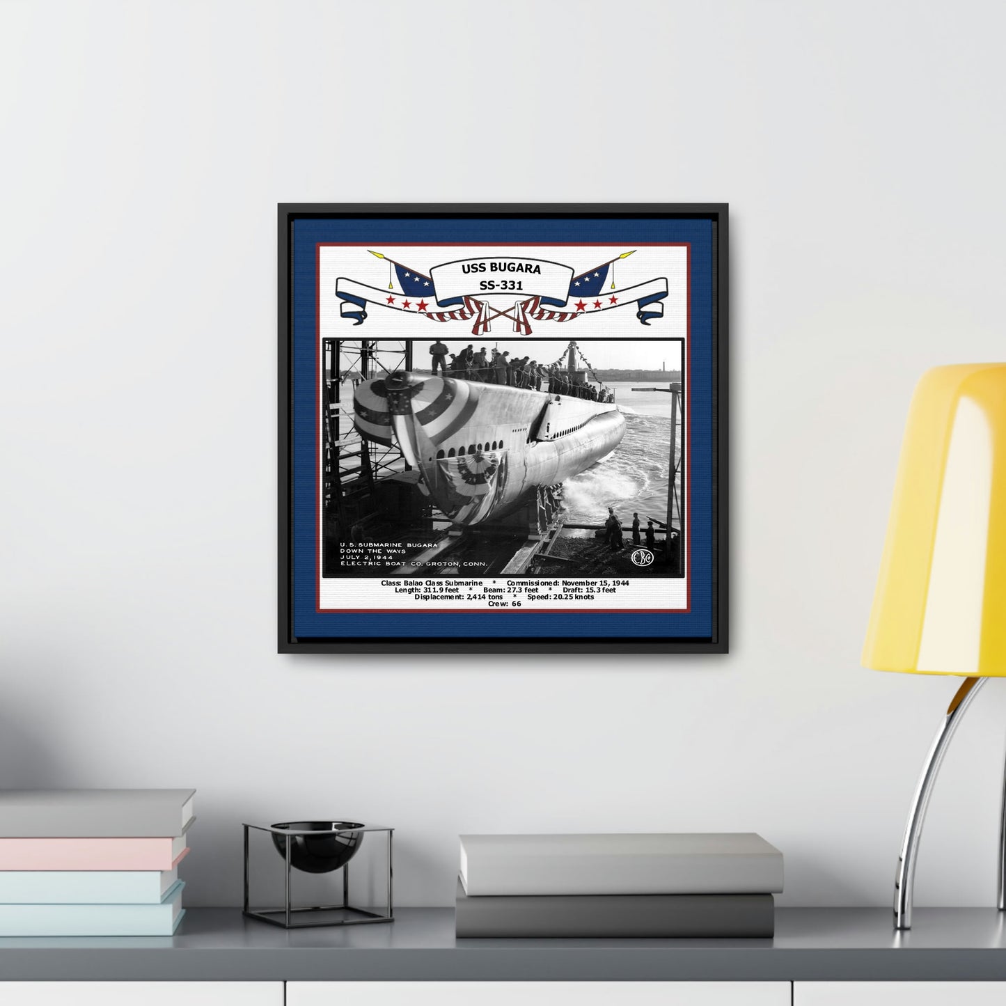 USS Bugara SS-331 Navy Floating Frame Photo Desk View