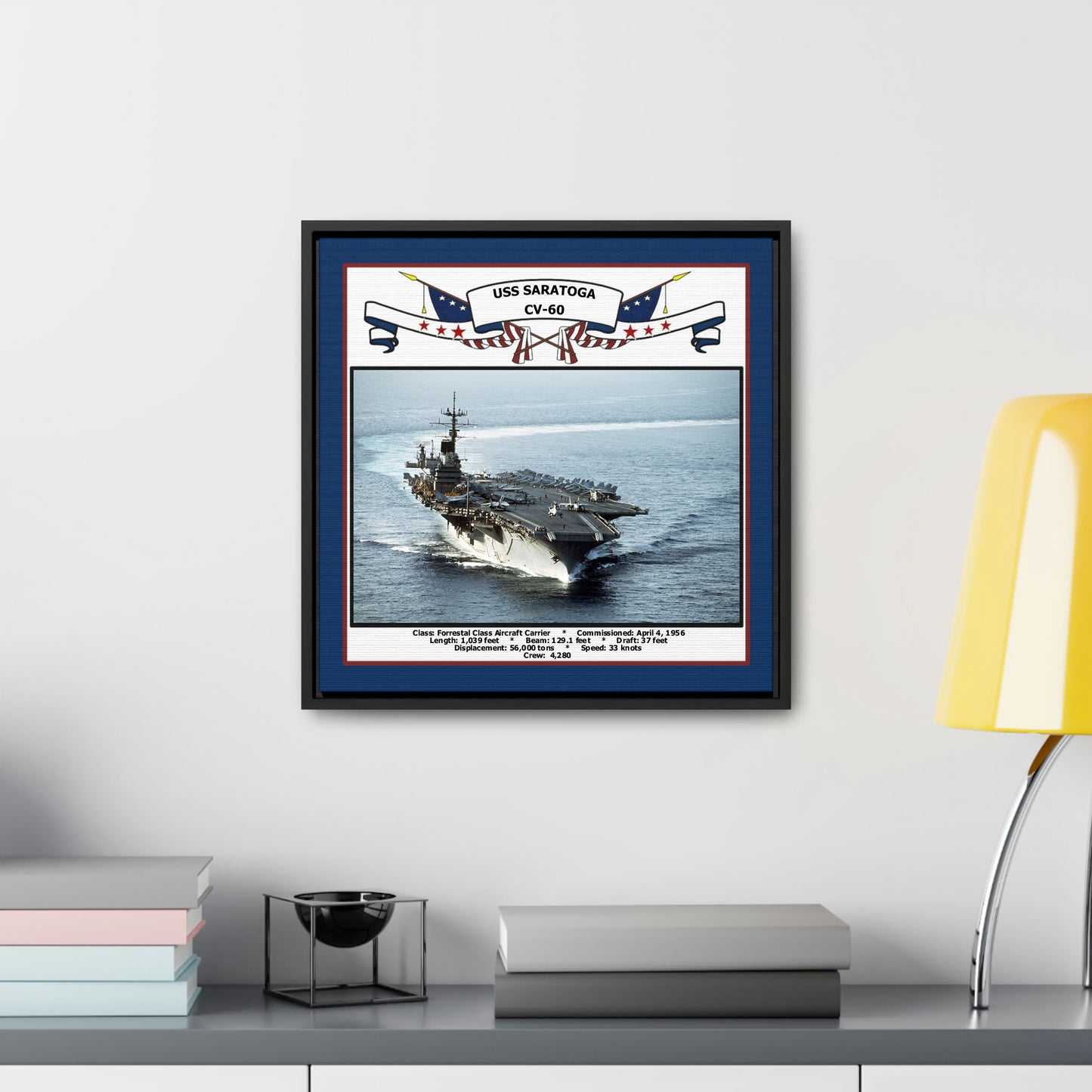 USS Saratoga CV-60 Navy Floating Frame Photo Desk View