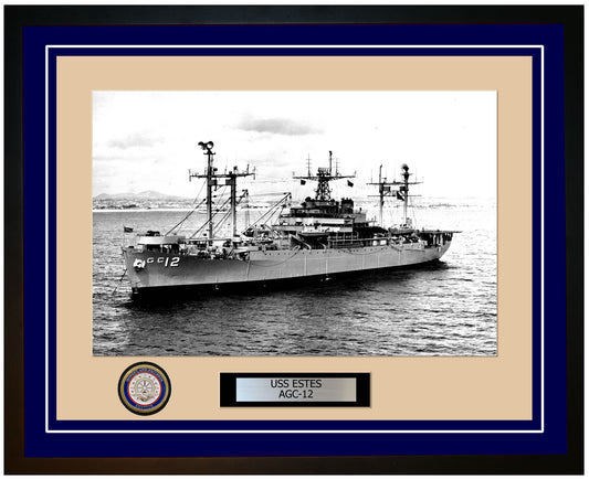 USS Estes AGC-12 Framed Navy Ship Photo Blue