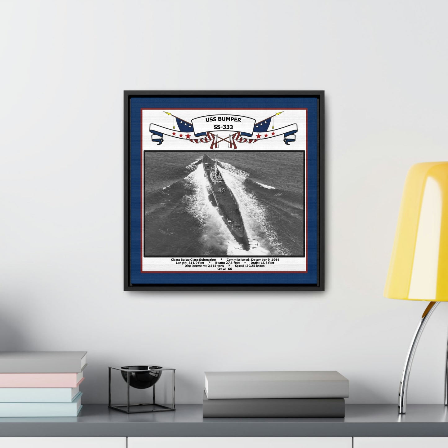 USS Bumper SS-333 Navy Floating Frame Photo Desk View