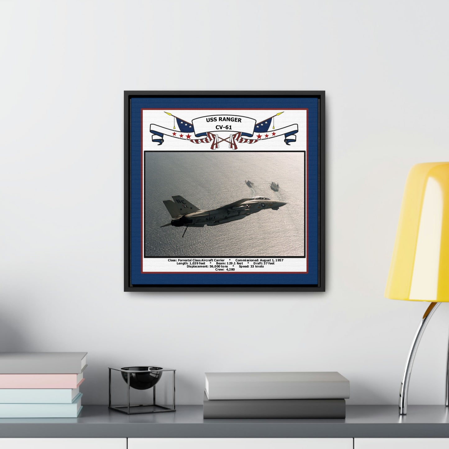 USS Ranger CV-61 Navy Floating Frame Photo Desk View