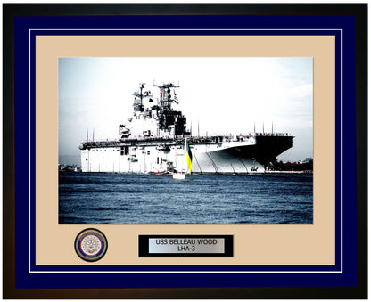 USS Belleau Wood LHA-3 Framed Navy Ship Photo Blue