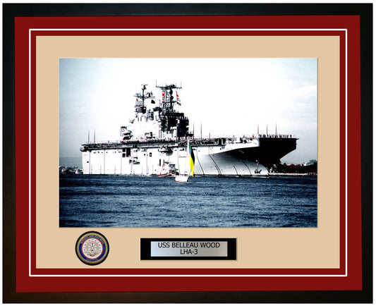 USS Belleau Wood LHA-3 Framed Navy Ship Photo Burgundy