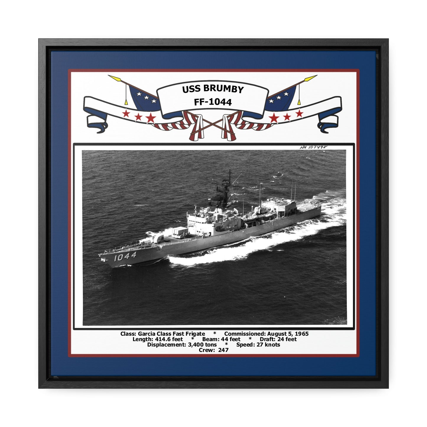 USS Brumby FF-1044 Navy Floating Frame Photo Front View