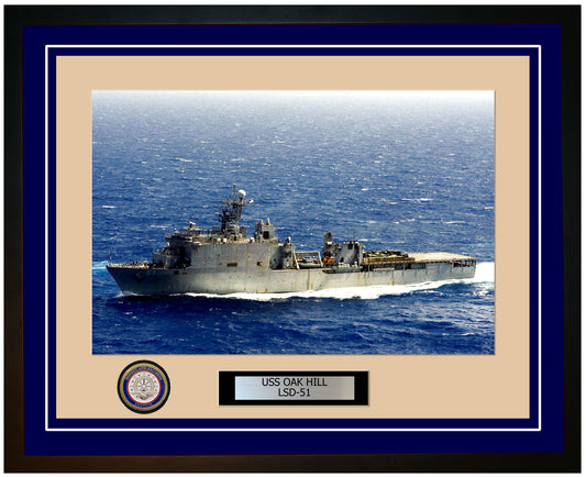 USS Oak Hill LSD-51 Framed Navy Ship Photo Blue