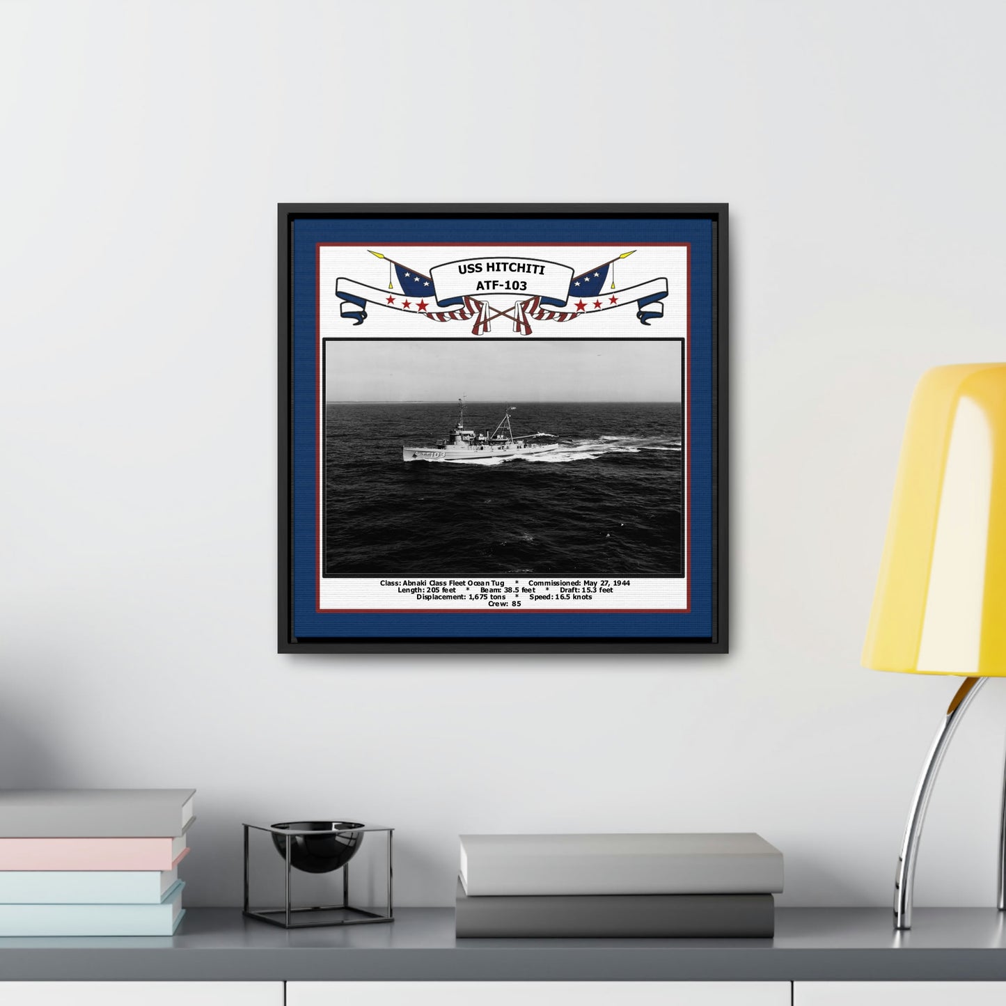 USS Hitchiti ATF-103 Navy Floating Frame Photo Desk View