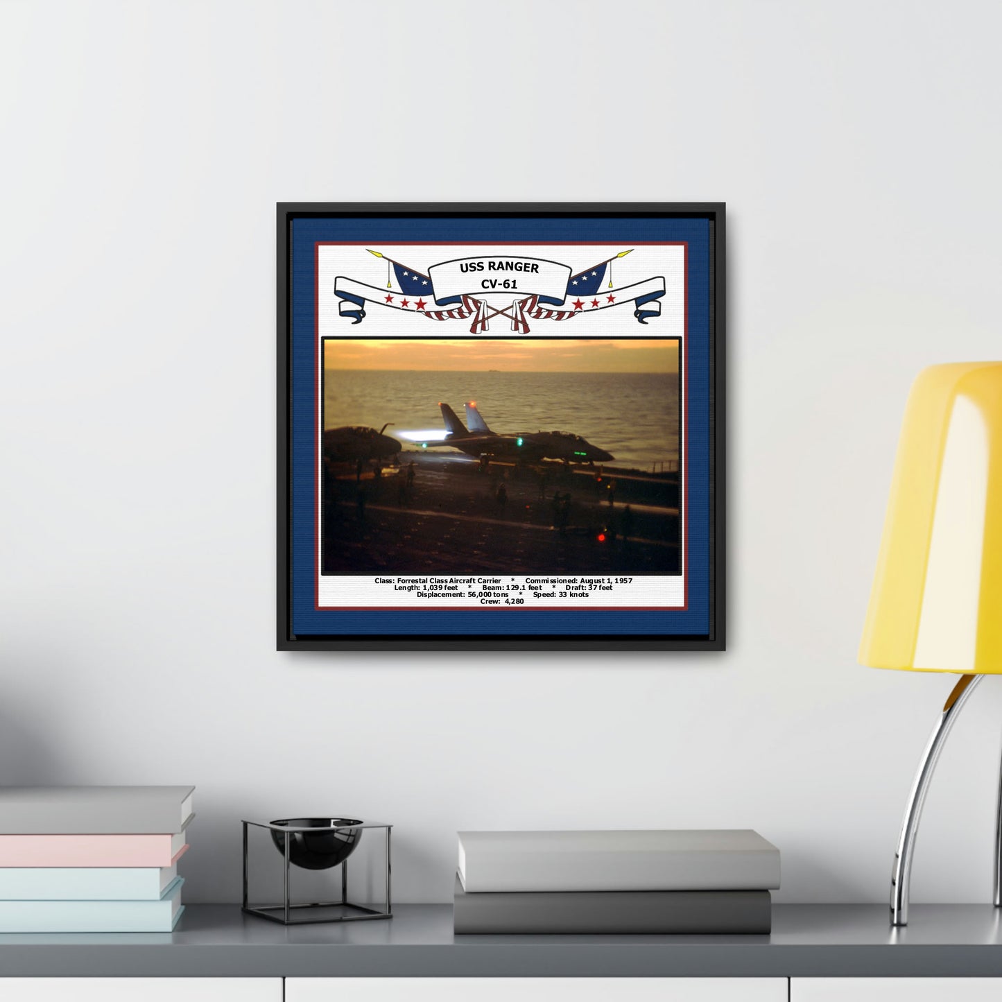 USS Ranger CV-61 Navy Floating Frame Photo Desk View
