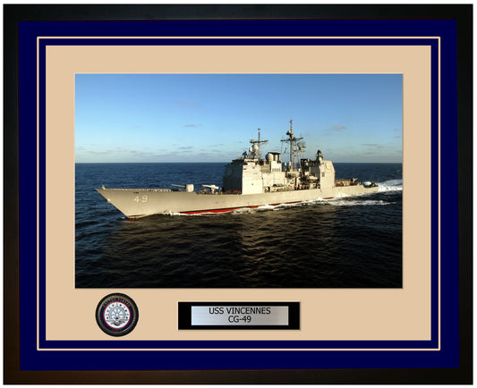 USS VINCENNES CG-49 Framed Navy Ship Photo Blue