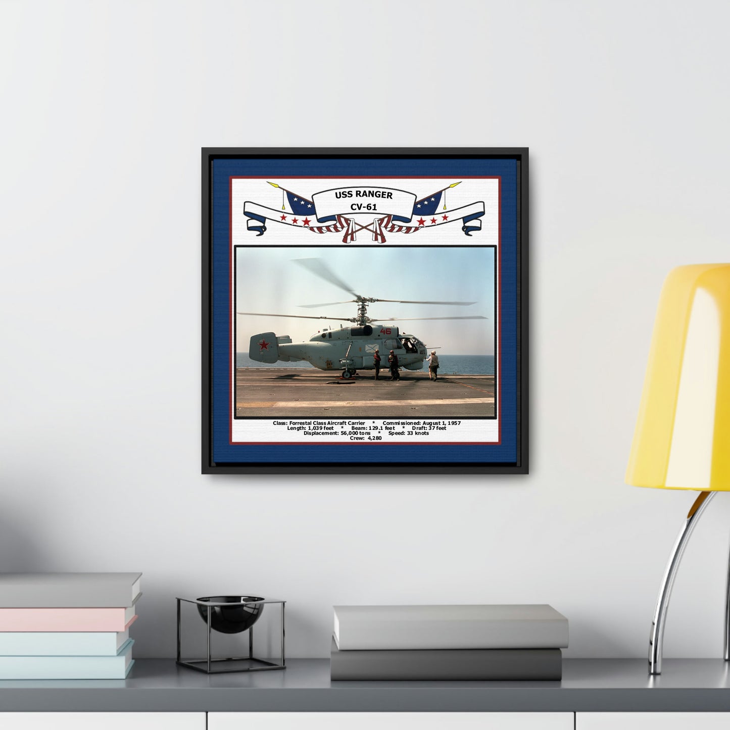 USS Ranger CV-61 Navy Floating Frame Photo Desk View