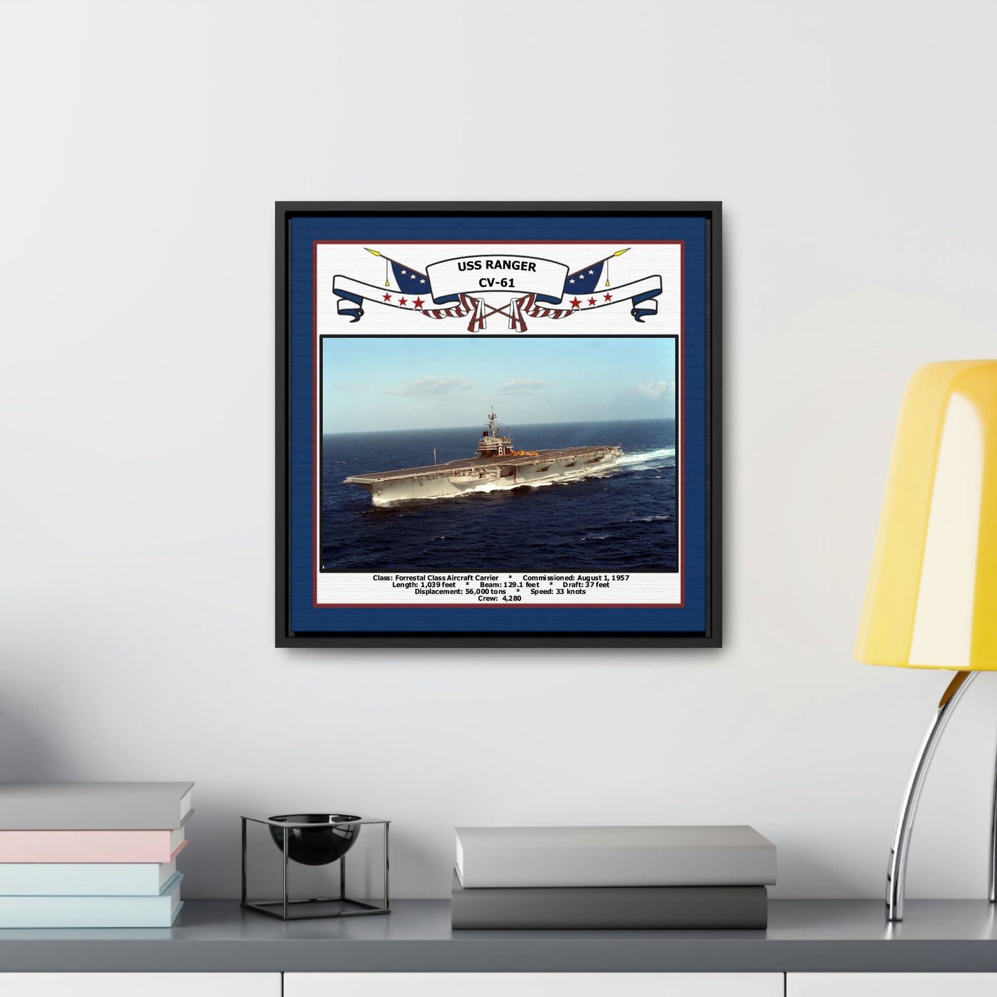 USS Ranger CV-61 Navy Floating Frame Photo Desk View