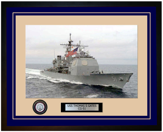 USS THOMAS S GATES CG-51 Framed Navy Ship Photo Blue
