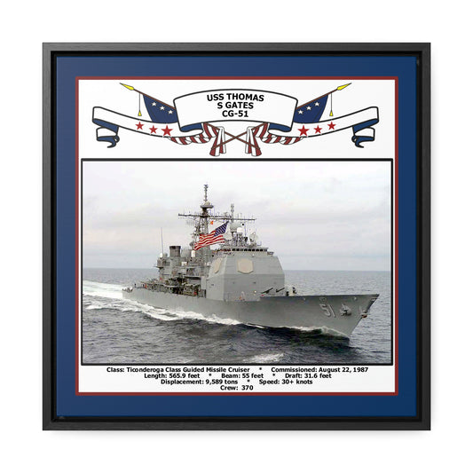 USS Thomas S Gates CG-51 Navy Floating Frame Photo Front View