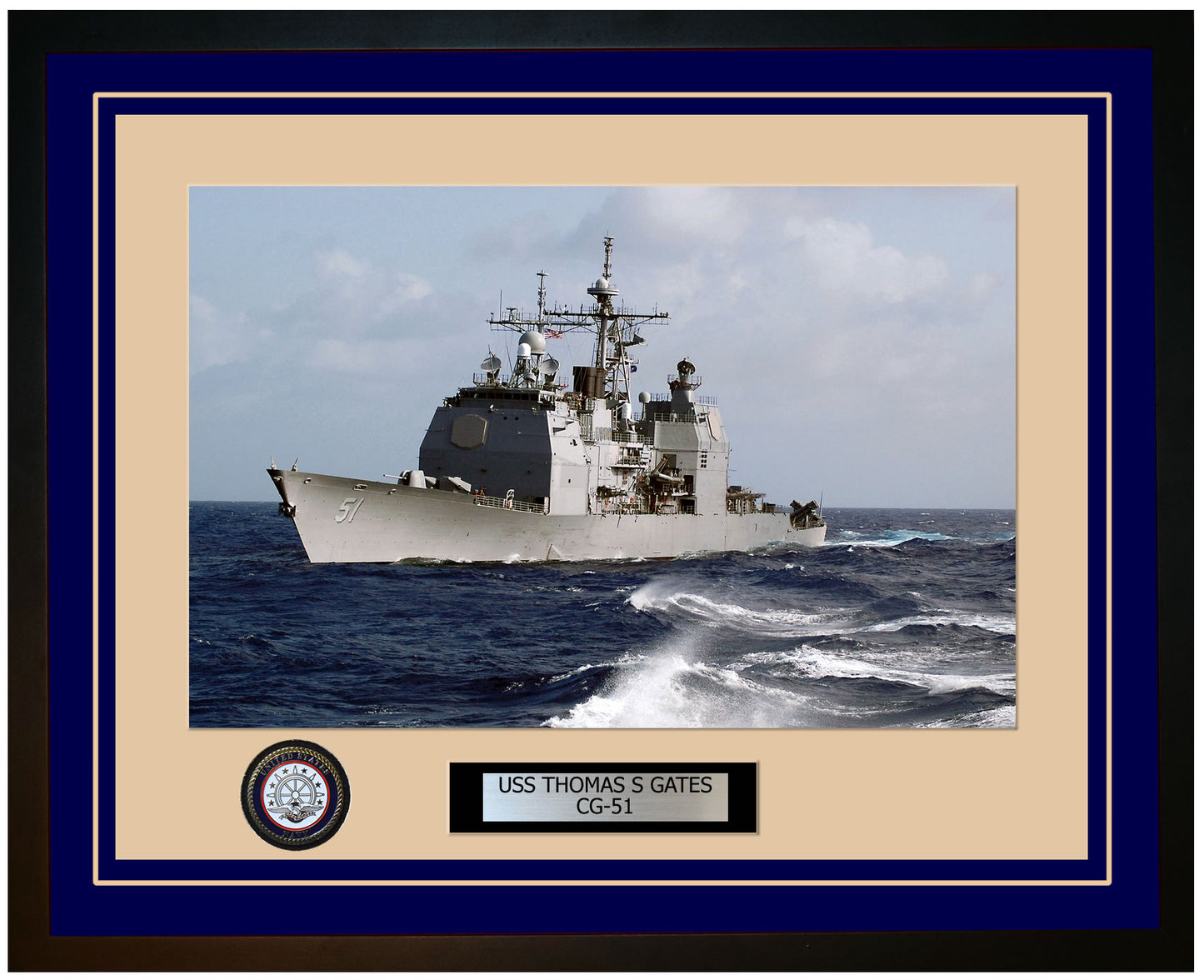 USS THOMAS S GATES CG-51 Framed Navy Ship Photo Blue