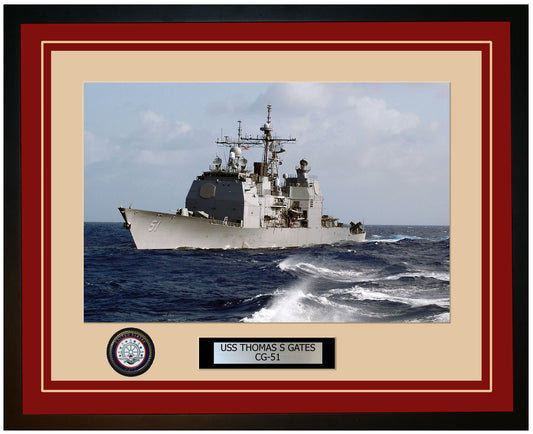 USS THOMAS S GATES CG-51 Framed Navy Ship Photo Burgundy
