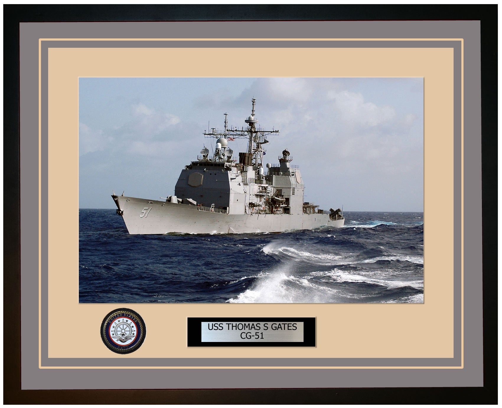USS THOMAS S GATES CG-51 Framed Navy Ship Photo Grey