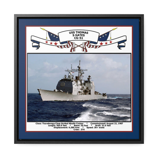 USS Thomas S Gates CG-51 Navy Floating Frame Photo Front View