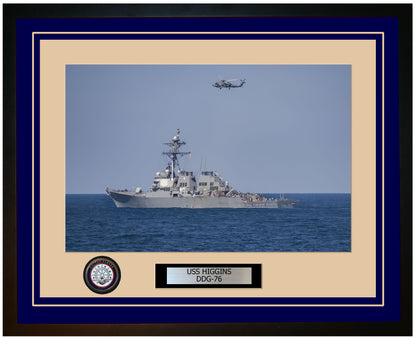 USS HIGGINS DDG-76 Framed Navy Ship Photo Blue